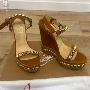 Christian Louboutin brown wedge gold studs Size 6